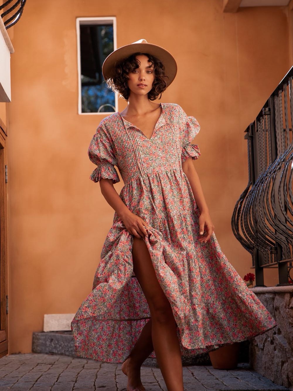 La Bohème Girls Willow Tiered Maxi Dress Size M/L Boho Wild Flower Floral Print